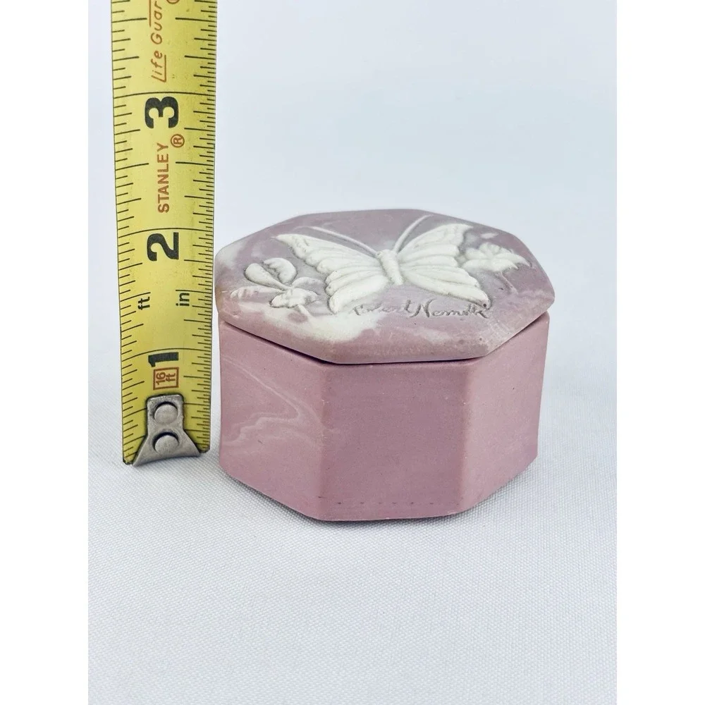 Vtg Trinket Box Pink Incolay Soapstone Design Gifts USA Cottagecore Grannycore